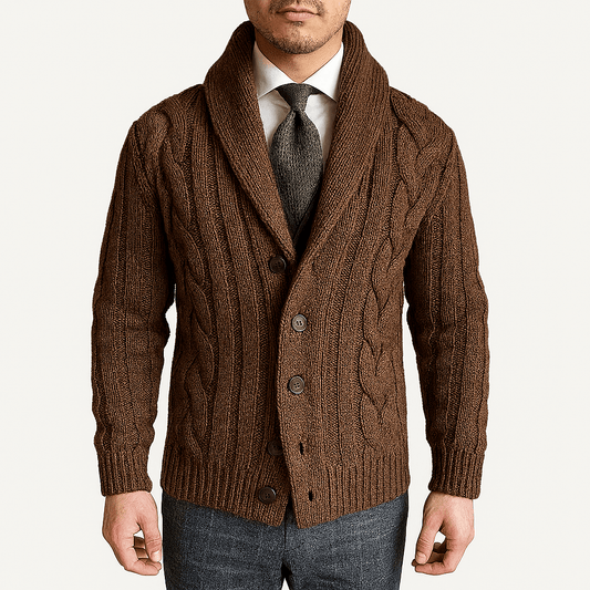LUXEOUTFIT | Cable Knit Shawl Cardigan Sweater