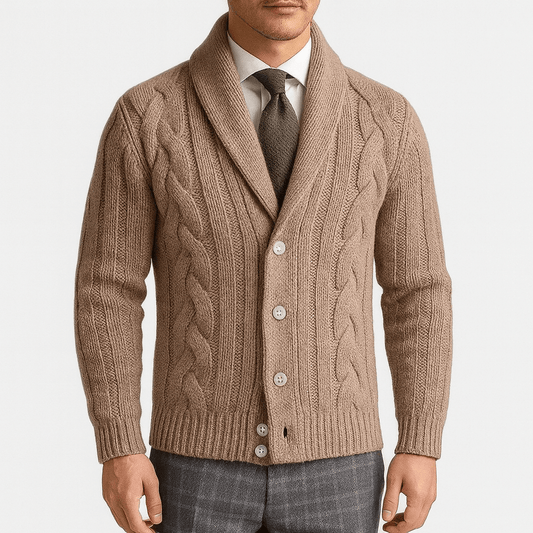 LUXEOUTFIT | Cable-Knit Shawl Collar Cardigan