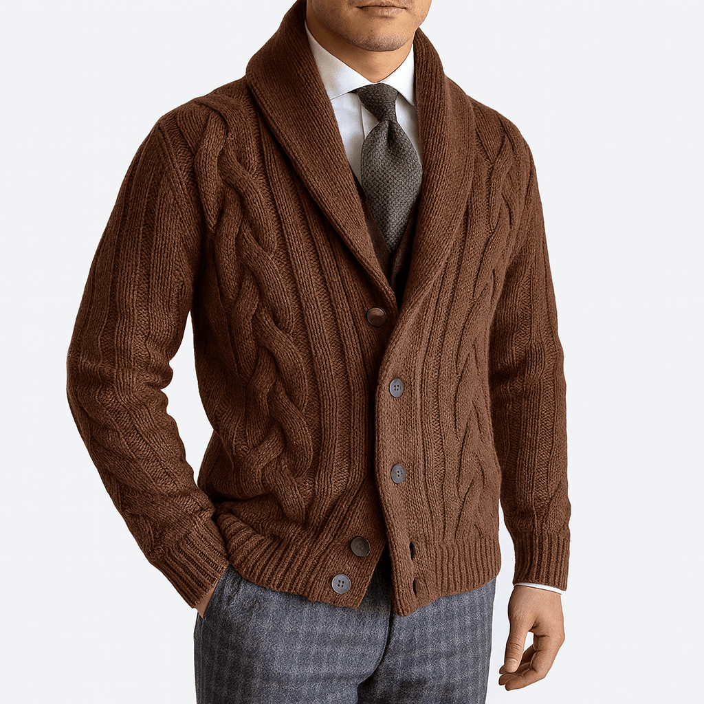 LUXEOUTFIT | Cable-Knit Shawl Collar Cardigan