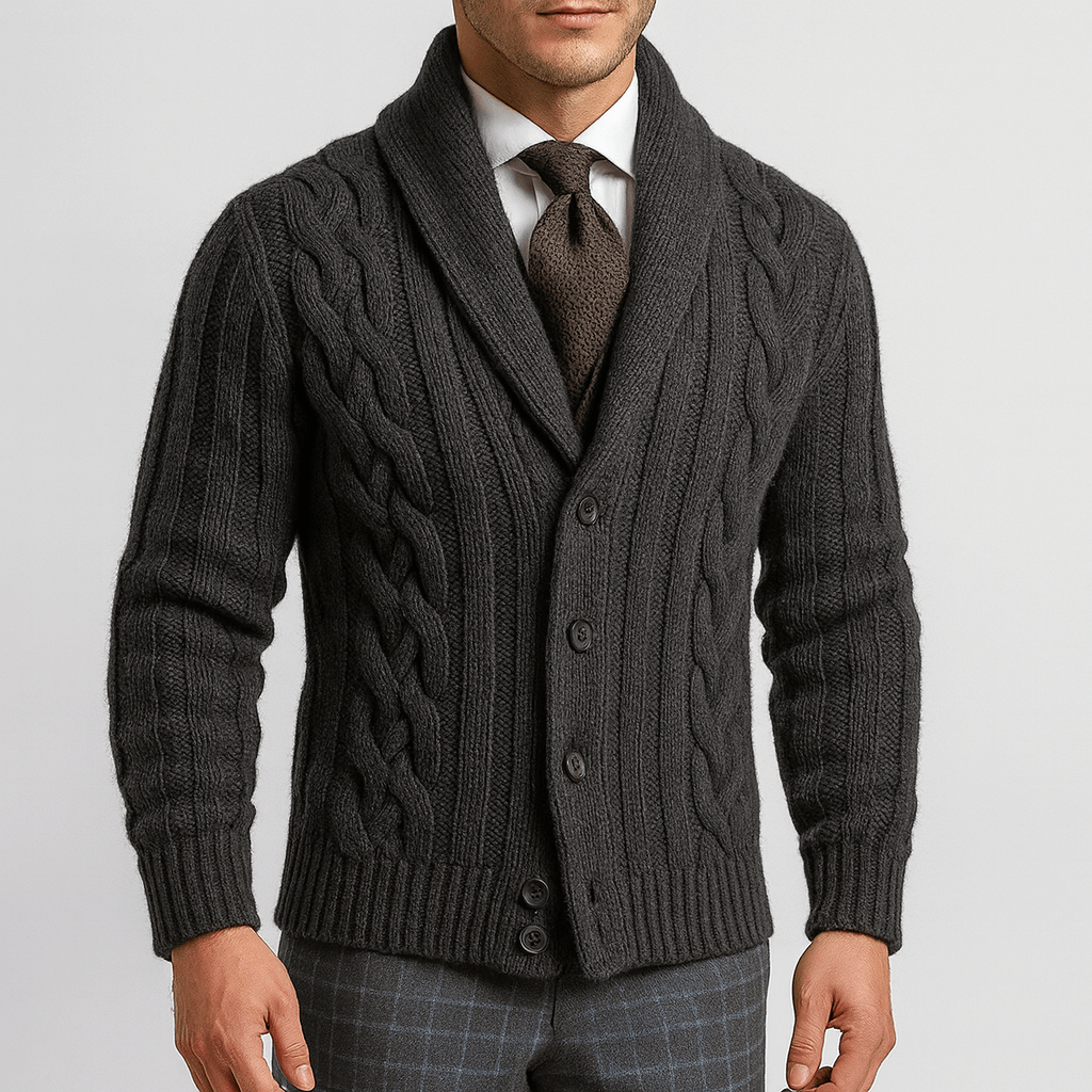 LUXEOUTFIT | Cable-Knit Shawl Collar Cardigan