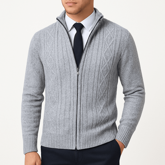 LUXEOUTFIT | Cable-Knit Zip Cardigan