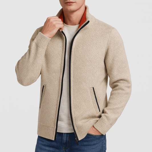LUXEOUTFIT | Knitted Zip-Collar Cardigan