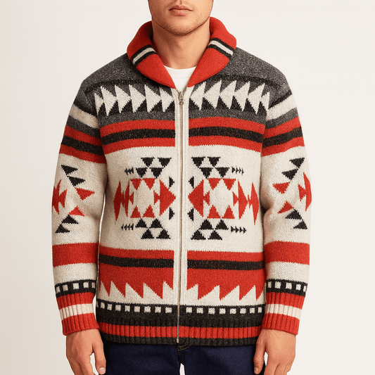 LUXEOUTFIT | Red Modern Zip-Collar Cardigan