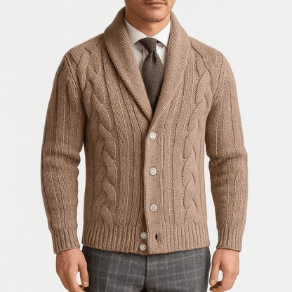 LUXEOUTFIT | Cable-Knit Shawl Collar Cardigan
