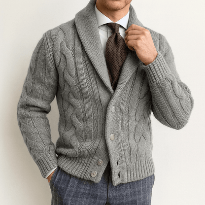 LUXEOUTFIT | Cable-Knit Shawl Collar Cardigan