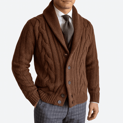 LUXEOUTFIT | Cable-Knit Shawl Collar Cardigan
