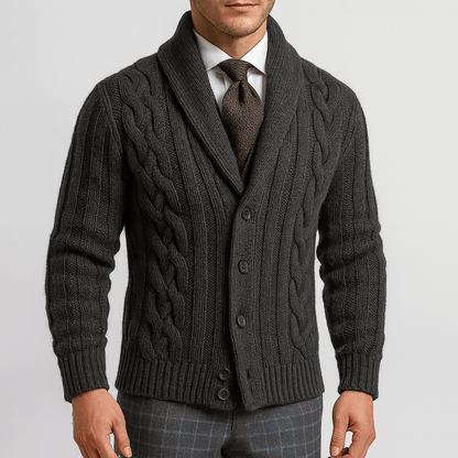 LUXEOUTFIT | Cable-Knit Shawl Collar Cardigan