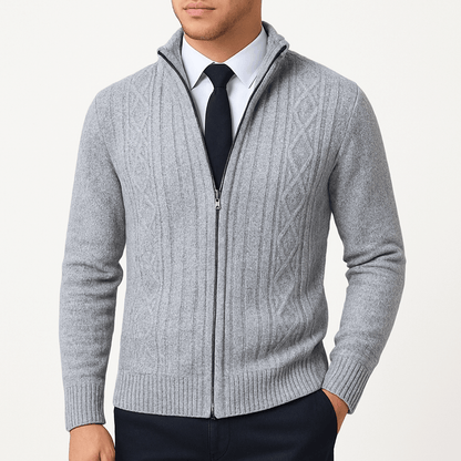 LUXEOUTFIT | Cable-Knit Zip Cardigan