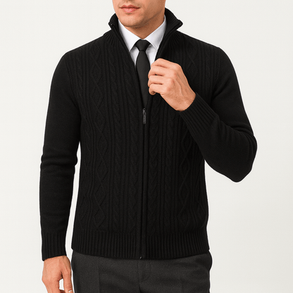 LUXEOUTFIT | Cable-Knit Zip Cardigan