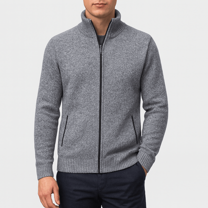 LUXEOUTFIT | Knitted Zip-Collar Cardigan