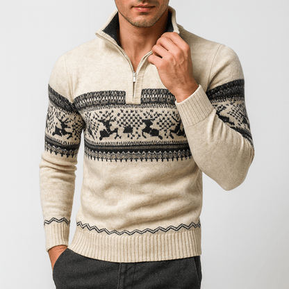 LUXEOUTFIT | Kris Fair Isle Half-Zip Sweater