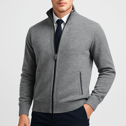 LUXEOUTFIT | Zip-Up Cardigan with Stand Collar