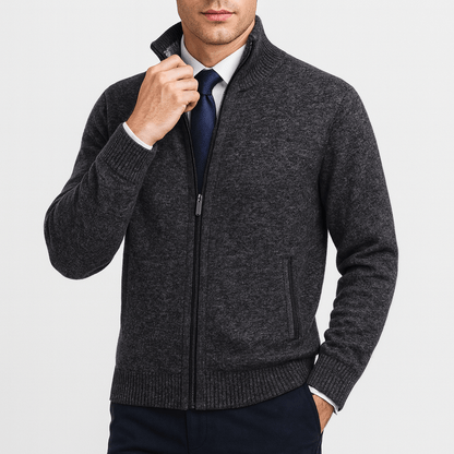 LUXEOUTFIT | Zip-Up Cardigan with Stand Collar