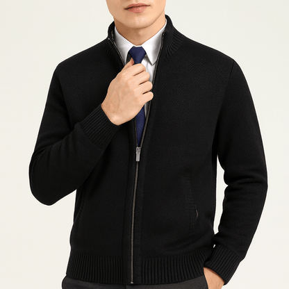 LUXEOUTFIT | Zip-Up Cardigan with Stand Collar