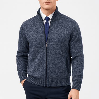 LUXEOUTFIT | Zip-Up Cardigan with Stand Collar