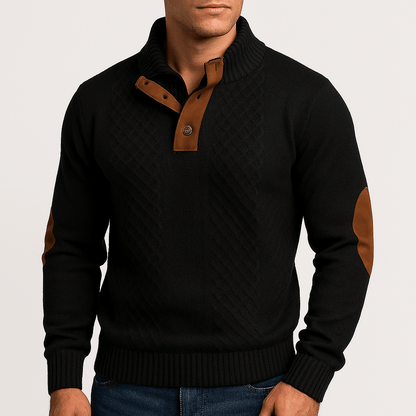 LUXEOUTFIT | Zip-Up Sweater with Leather Patches