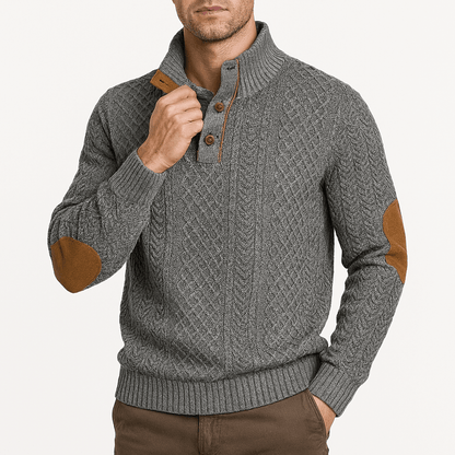 LUXEOUTFIT | Zip-Up Sweater with Leather Patches